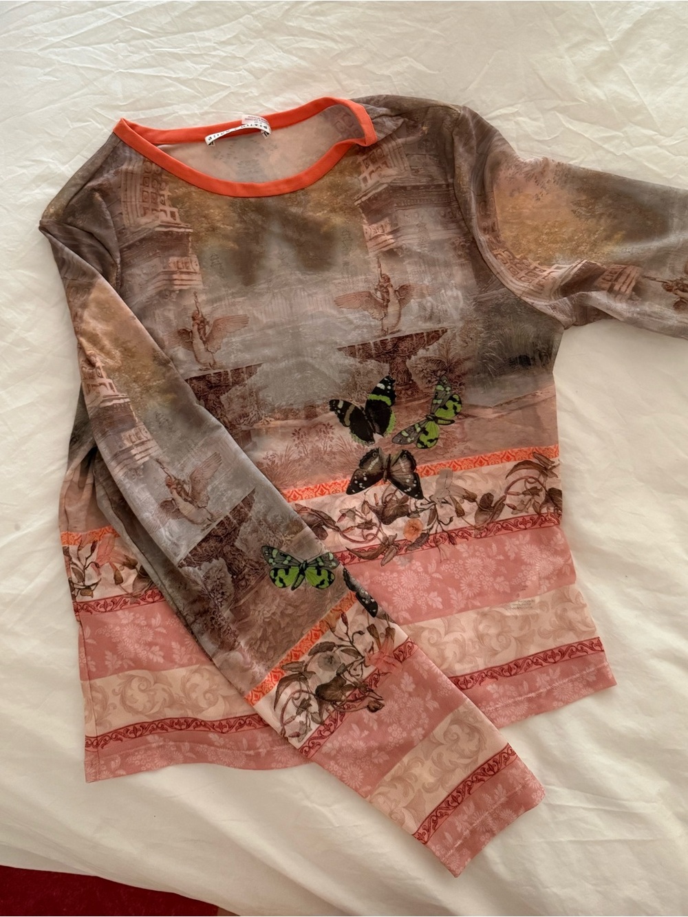 Alice + Olivia delaina mesh Versailles butterfly long sleeve multi/Orange Trim